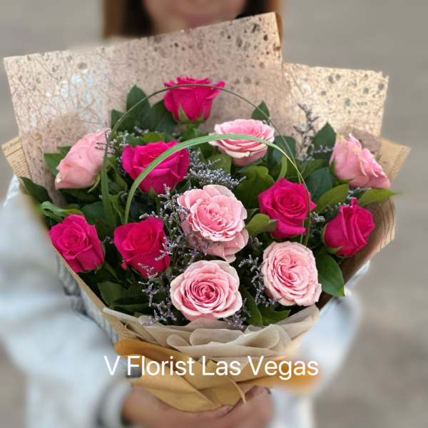 Deluxe hot pink and pink wrapped bouquet