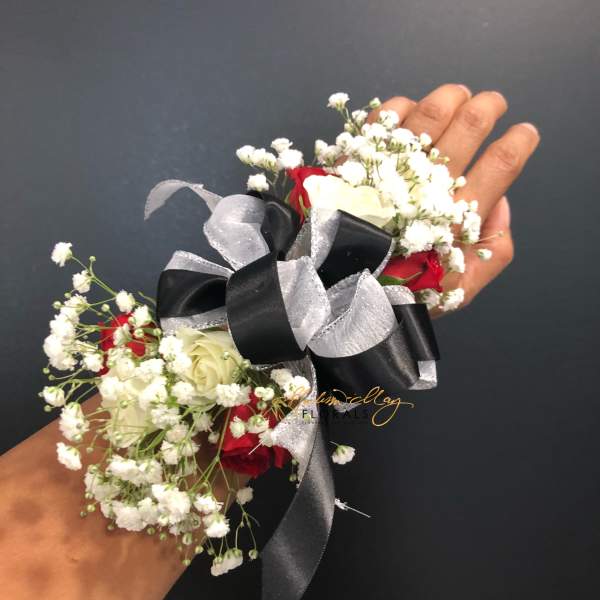 White and Red Prom Corsage
