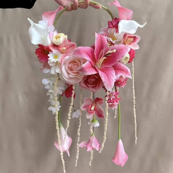 Bridal Flower Hoop Bouquet - STANDARD: Silk Faux Flowers | DELUXE: Fresh Flowers