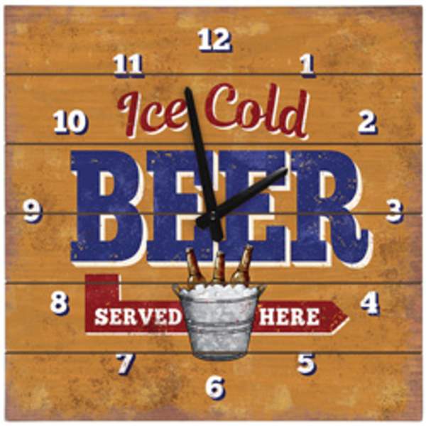 Beer-themed wall clock with a bucket of bottles