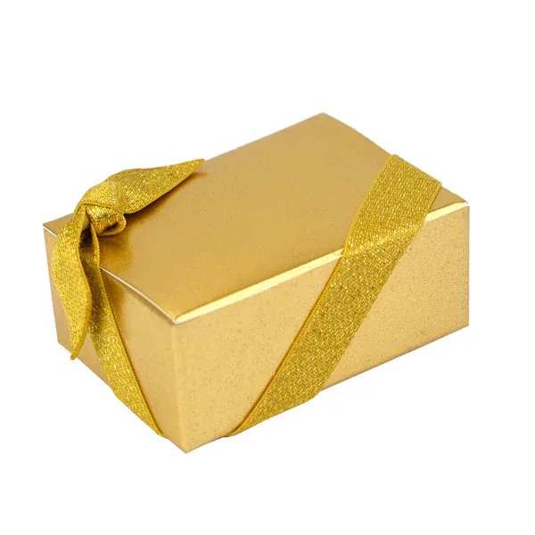 Gold gift box tied with a ribbon
