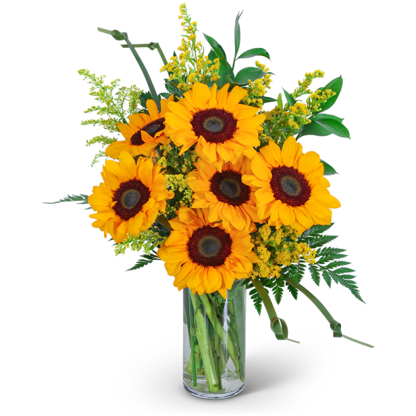 Sunflower bouquet in a clear glass vase