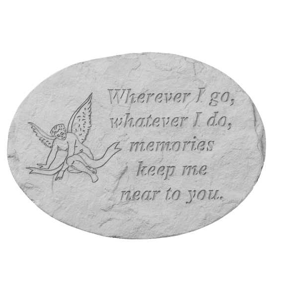 Oval memorial stone with an angel and engraved quote
