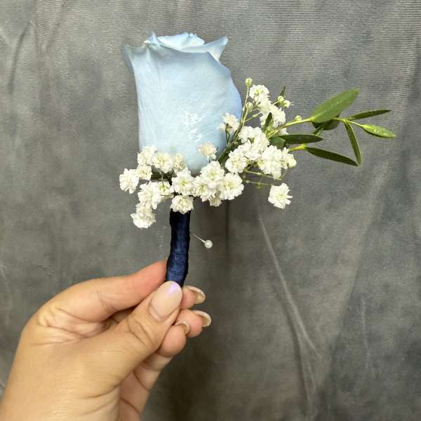 Baby blue boutonnière