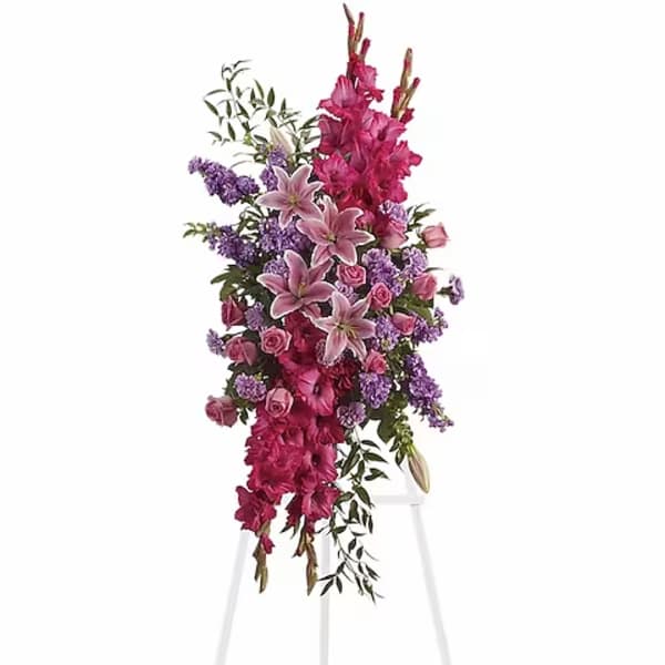 Touching Tribute Standing Spray- Pink and Purple