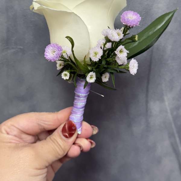 White rose lavender boutonnière