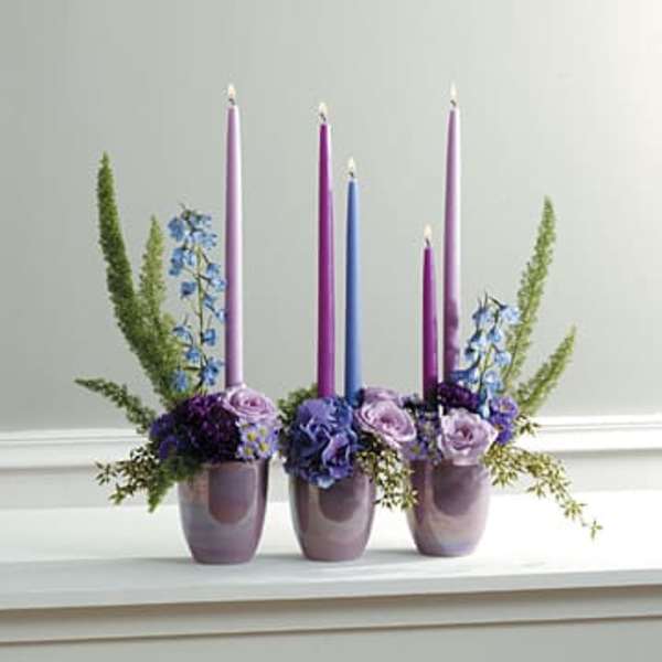 Blue and Lavender Arrangement with candles