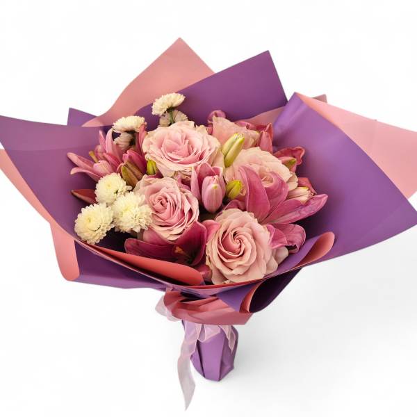 Pink Petal Perfection Bouquet - Roses & Lilies | Long Beach Flower Delivery