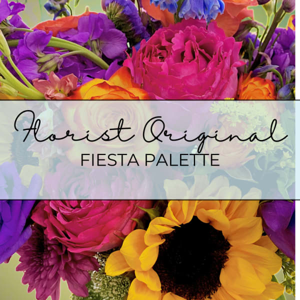 Colorful mixed bouquet with roses, sunflowers, and purple blooms