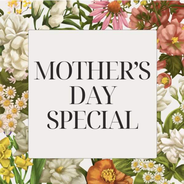 Mother's Day card with a floral border of mixed blooms