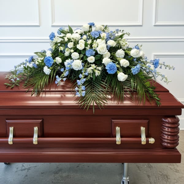 Serene Blue & White Casket Spray