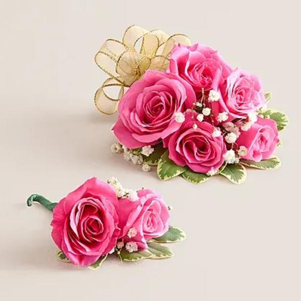 Hot Pink Spray Rose Buttoneer Corsage Combo