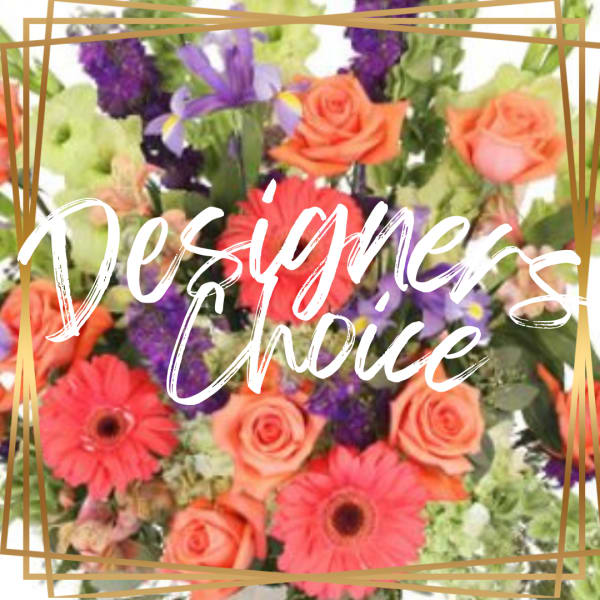 Mixed bouquet with orange roses, pink gerbera daisies, and purple flowers