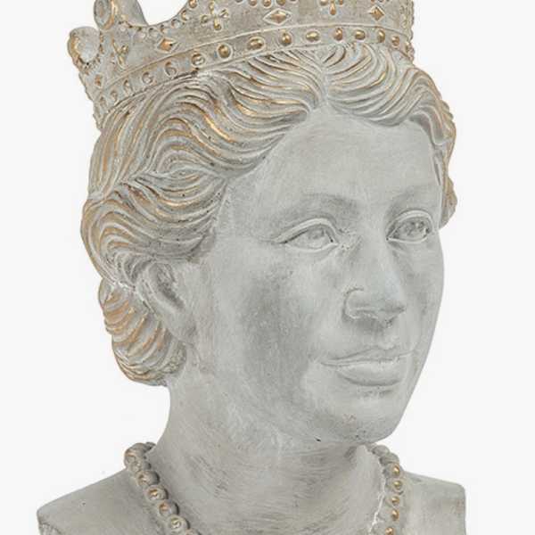 Decorative bust sculpture of a crowned woman in white and gold