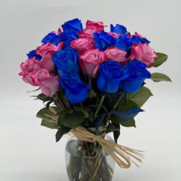 1 Dozen blue roses and 1 Dozen purple roses