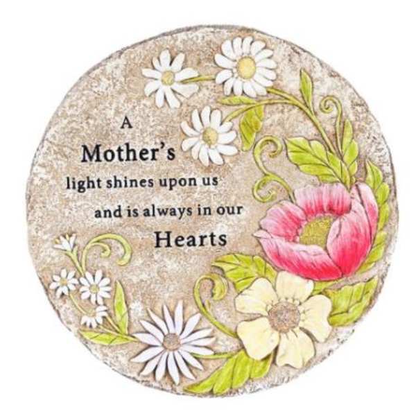 Round stone plaque with painted flowers and a Mother's Day message