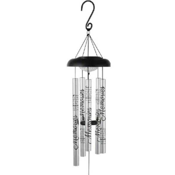 Black and silver memorial wind chime with engraved tubes