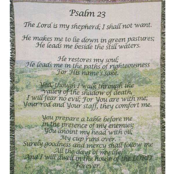 Decorative wall hanging with Psalm 23 text in green script