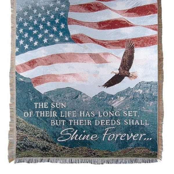 American flag memorial blanket with an eagle and tribute text