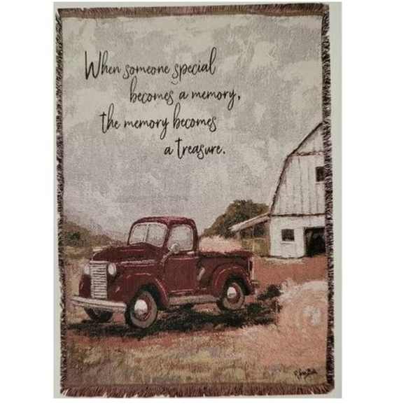 Decorative blanket with a vintage truck and memorial quote