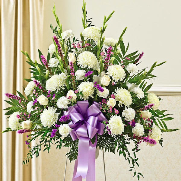 Lavander and white standing basket