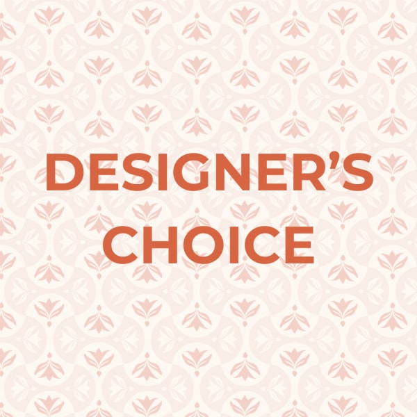 Designer’s Choice text on a pale patterned background