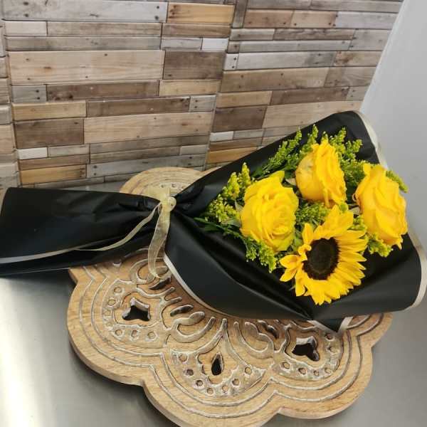 Wrapped Trilogy of Light Roses and Sunflower