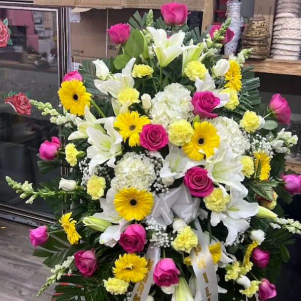 Pink & yellow Sympathy Spray