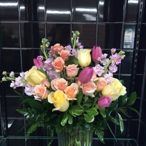 Pastel Mix in a Clear Glass Vase