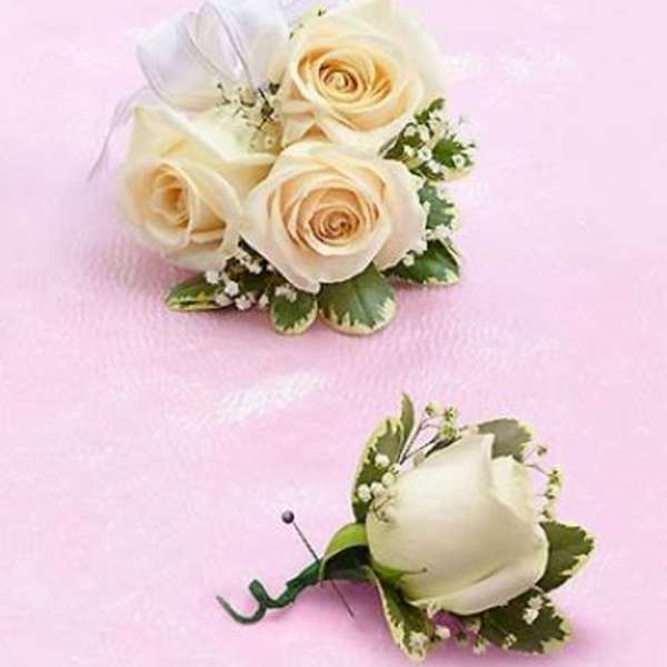 White Rose Corsage & Boutonniere