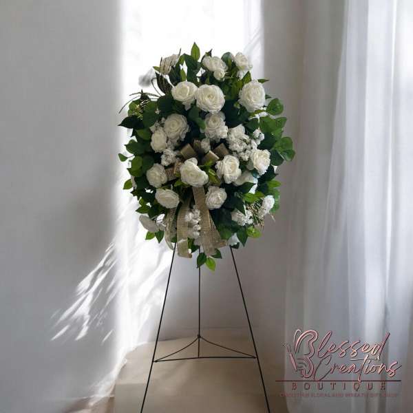 Gold and white silk standing spray