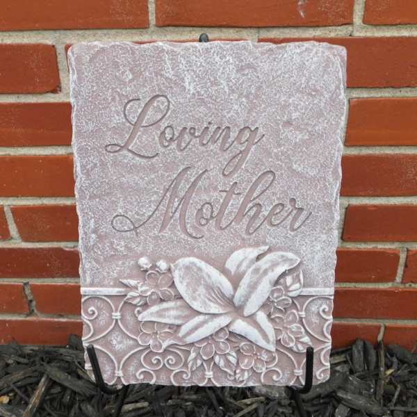 Decorative plaque reading Loving Mother with floral relief