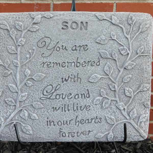Memorial stone with the word SON and a remembrance message