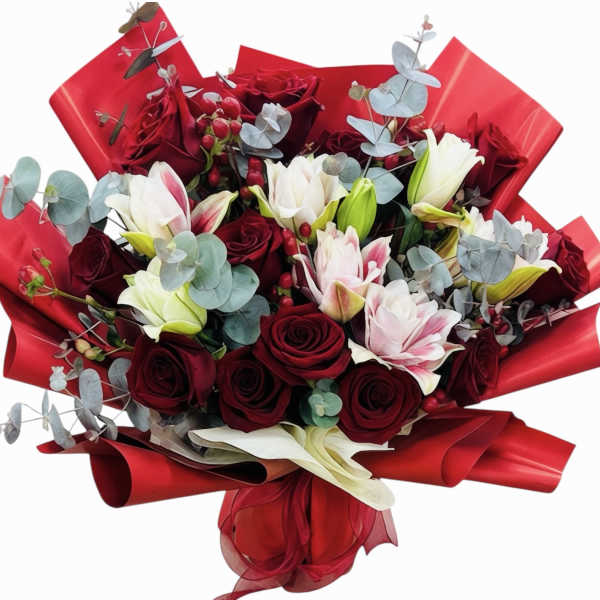 Red roses and lilies bouquet