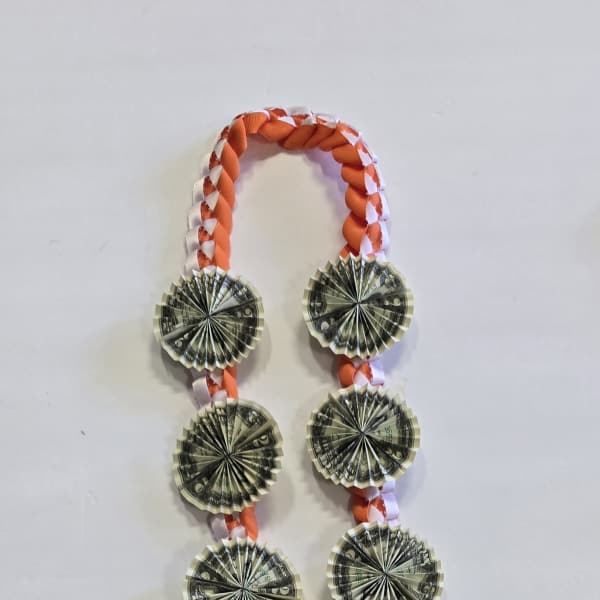 Orange & White Money Lei # 22