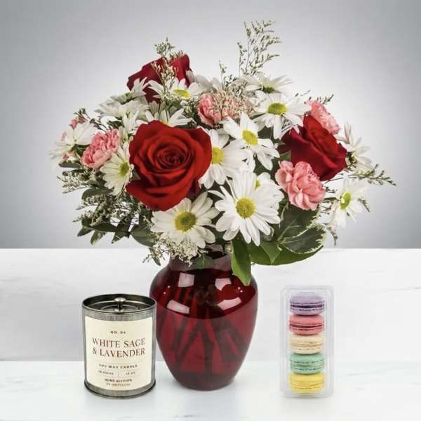 Classic Mother's Day Bundle (Flowers, Macarons, & Candle)