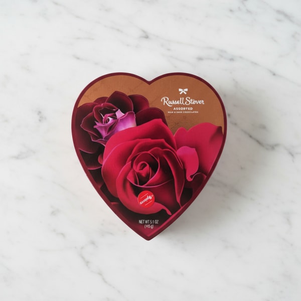 Heart-shaped box of Russell Stover assorted chocolates