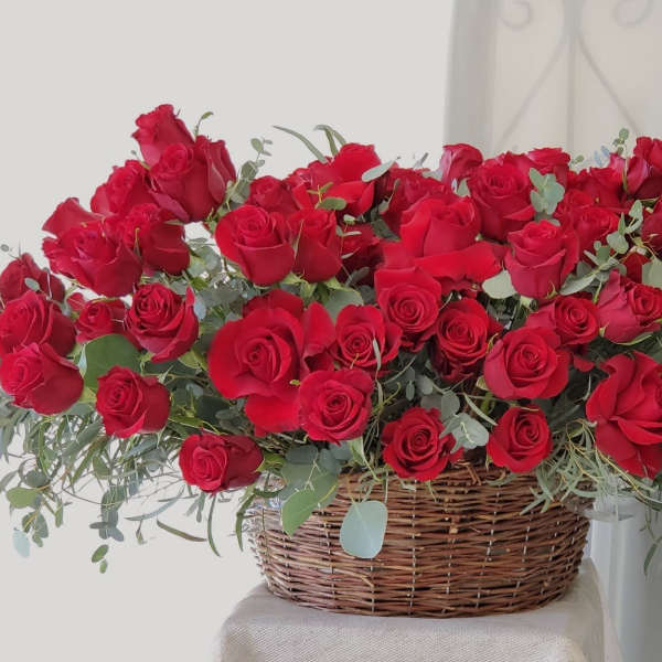 Five Dozen Roses in a Basket
