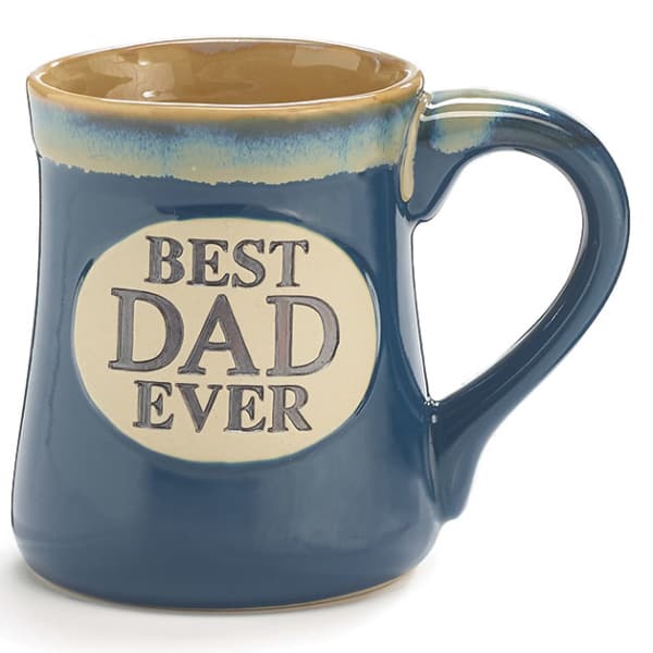 Blue ceramic mug with "Best Dad Ever" text