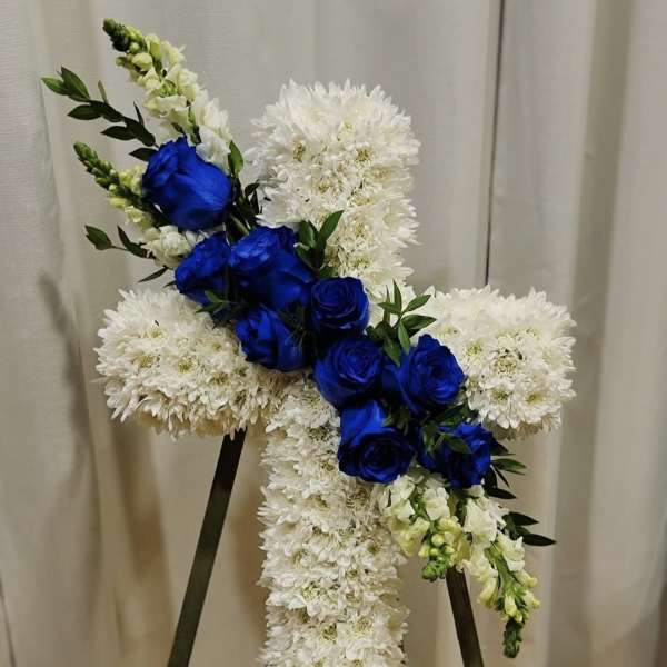 Blue & white funeral cross