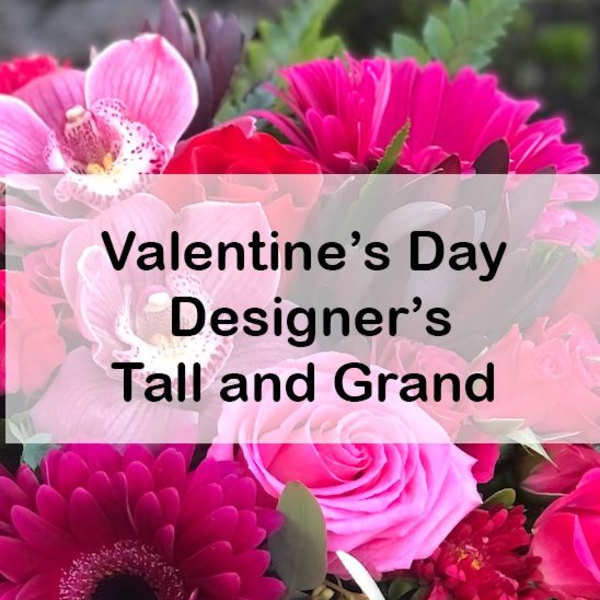 Pink and red flowers with a Valentine’s Day text overlay