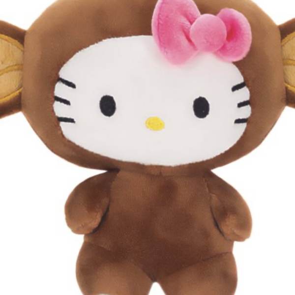 Brown Hello Kitty plush toy with a pink bow