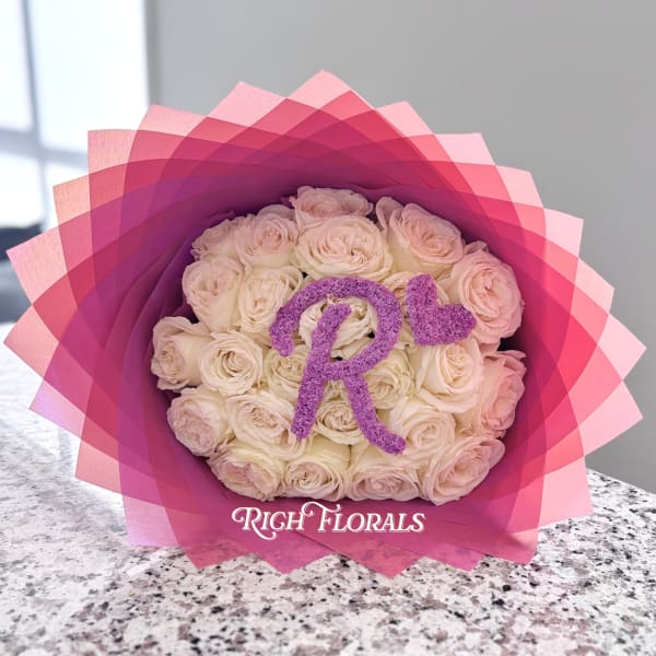 Colored Initial Heart Bouquet