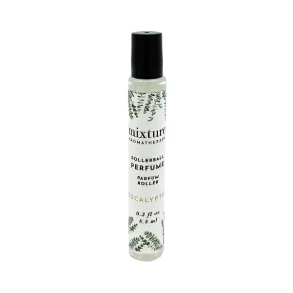 Rollerball perfume bottle with eucalyptus label