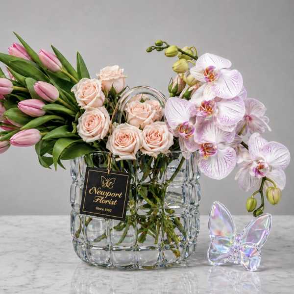 Tulip & Orchids Harmony in Crystal Basket NF-Y44