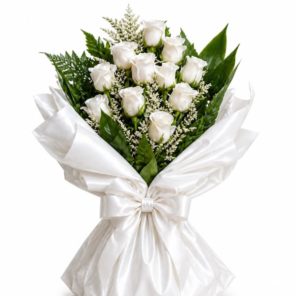 White Wrapped Rose Bouquet