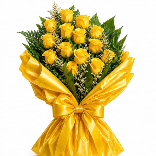 Yellow Wrapped Rose Bouquet