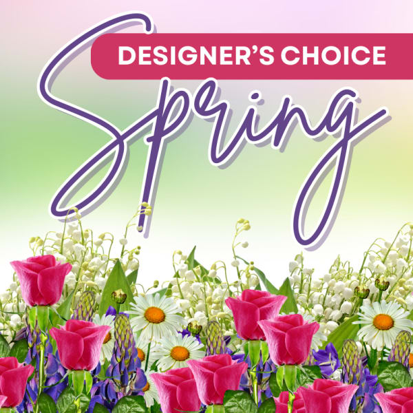 Designer’s Choice Spring floral graphic with pink roses and white daisies