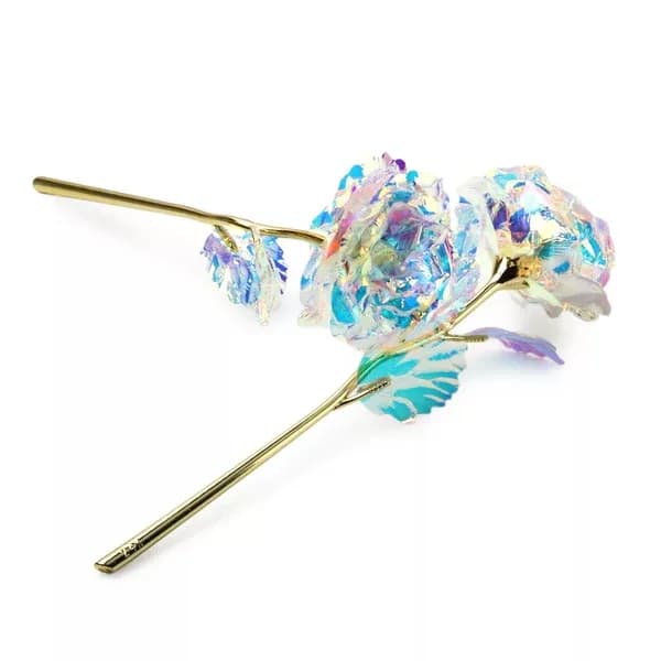 Iridescent floral hair pin with two small rose-like blooms