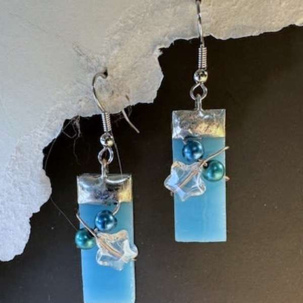 #A094 - Summer Lake Stained Glass Earrings